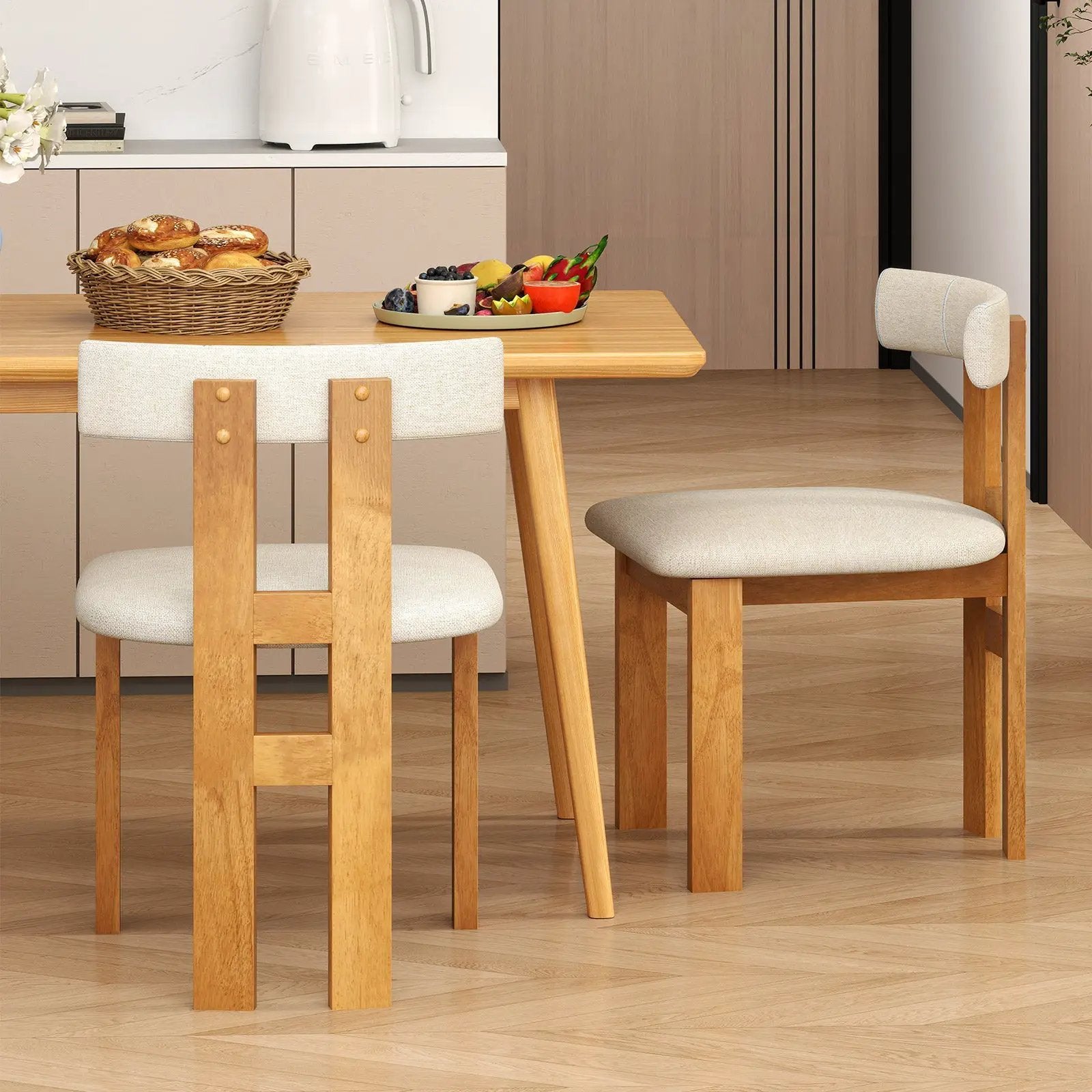 Dining Chair Set of 2 Upholstered Kitchen Chair with Padded Seat-Natural by DirectDeals