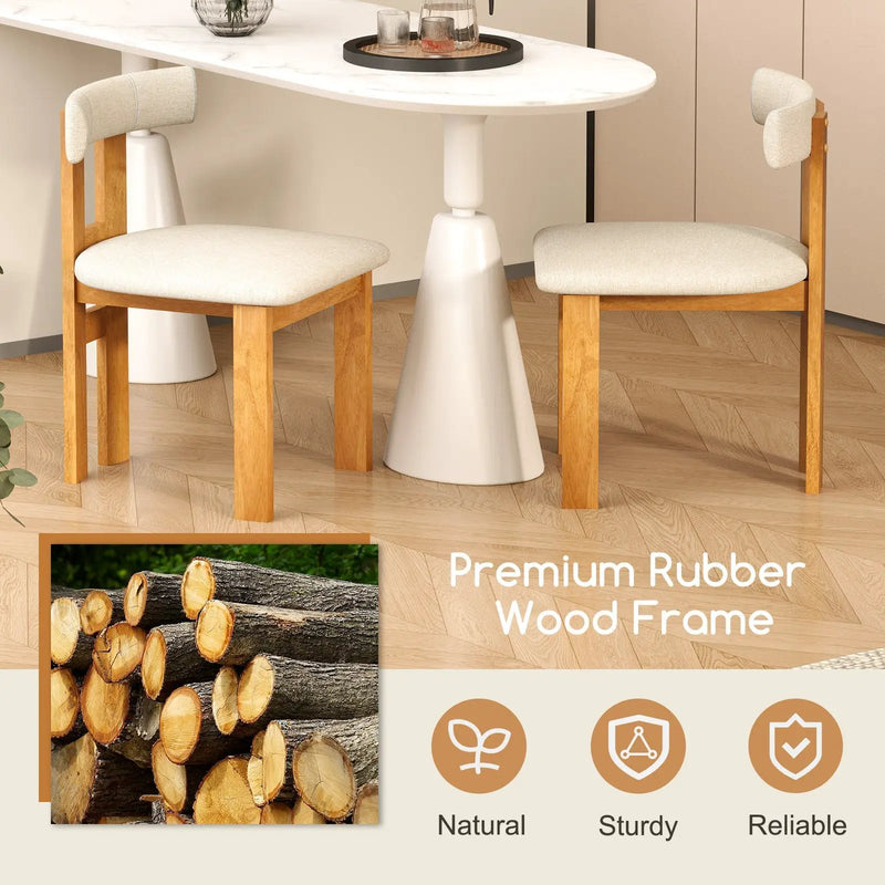 Dining Chair Set of 2 Upholstered Kitchen Chair with Padded Seat-Natural by DirectDeals