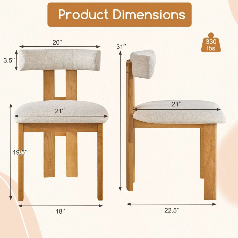 Dining Chair Set of 2 Upholstered Kitchen Chair with Padded Seat-Natural by DirectDeals
