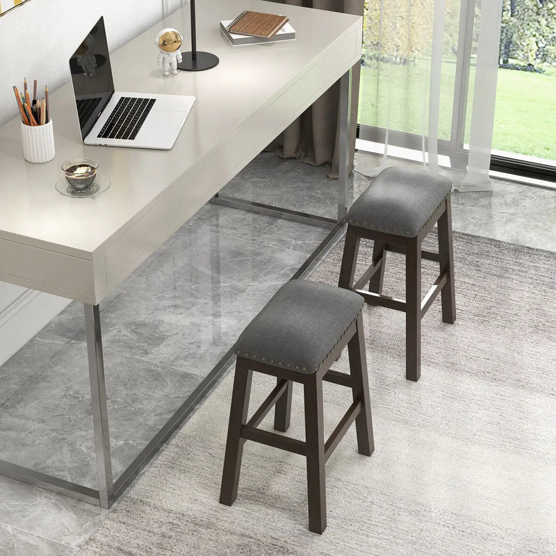 2 Piece 24.5 Inch Counter Height Bar Stool Set with Padded Seat-Gray by DirectDeals