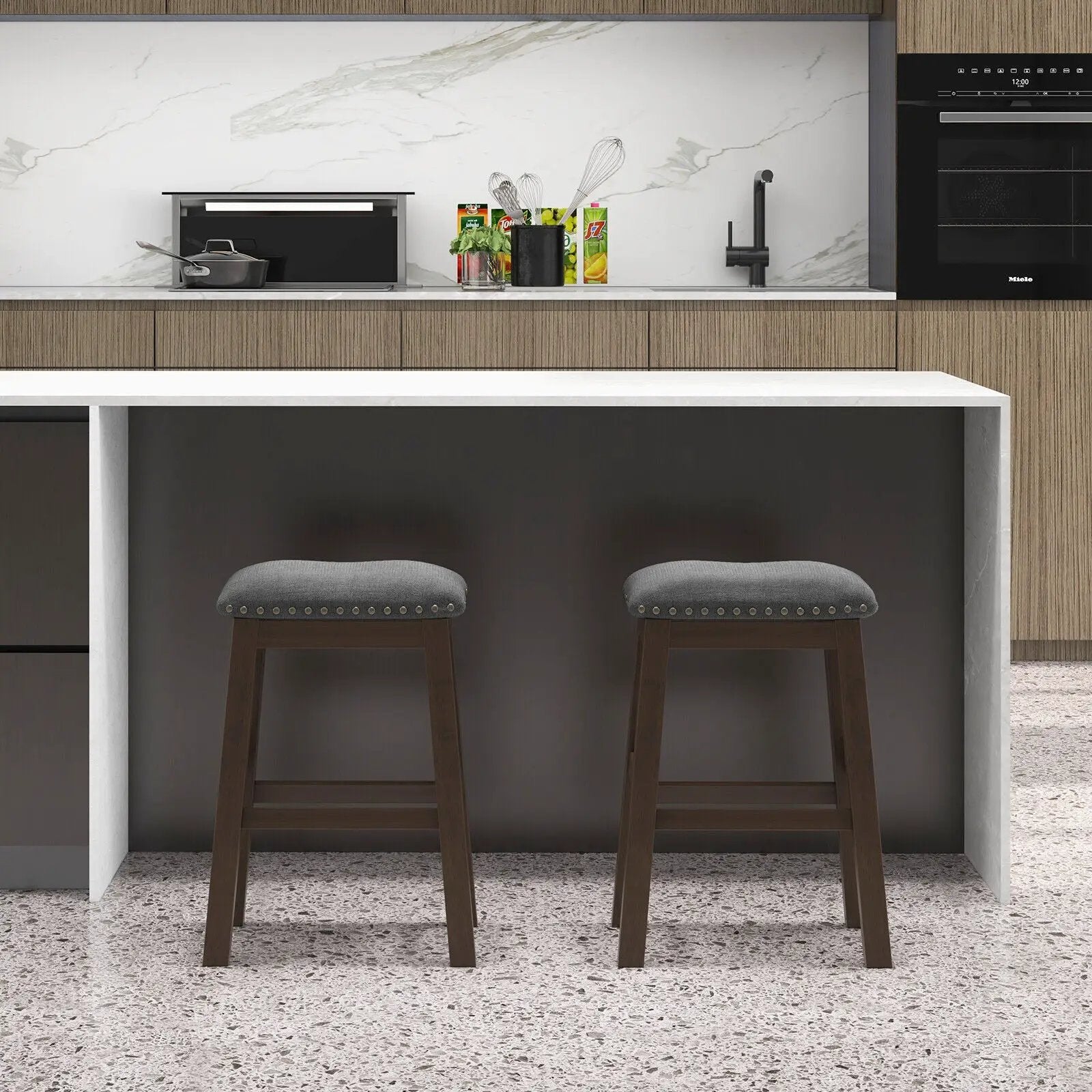 2 Piece 24.5 Inch Counter Height Bar Stool Set with Padded Seat-Gray by DirectDeals