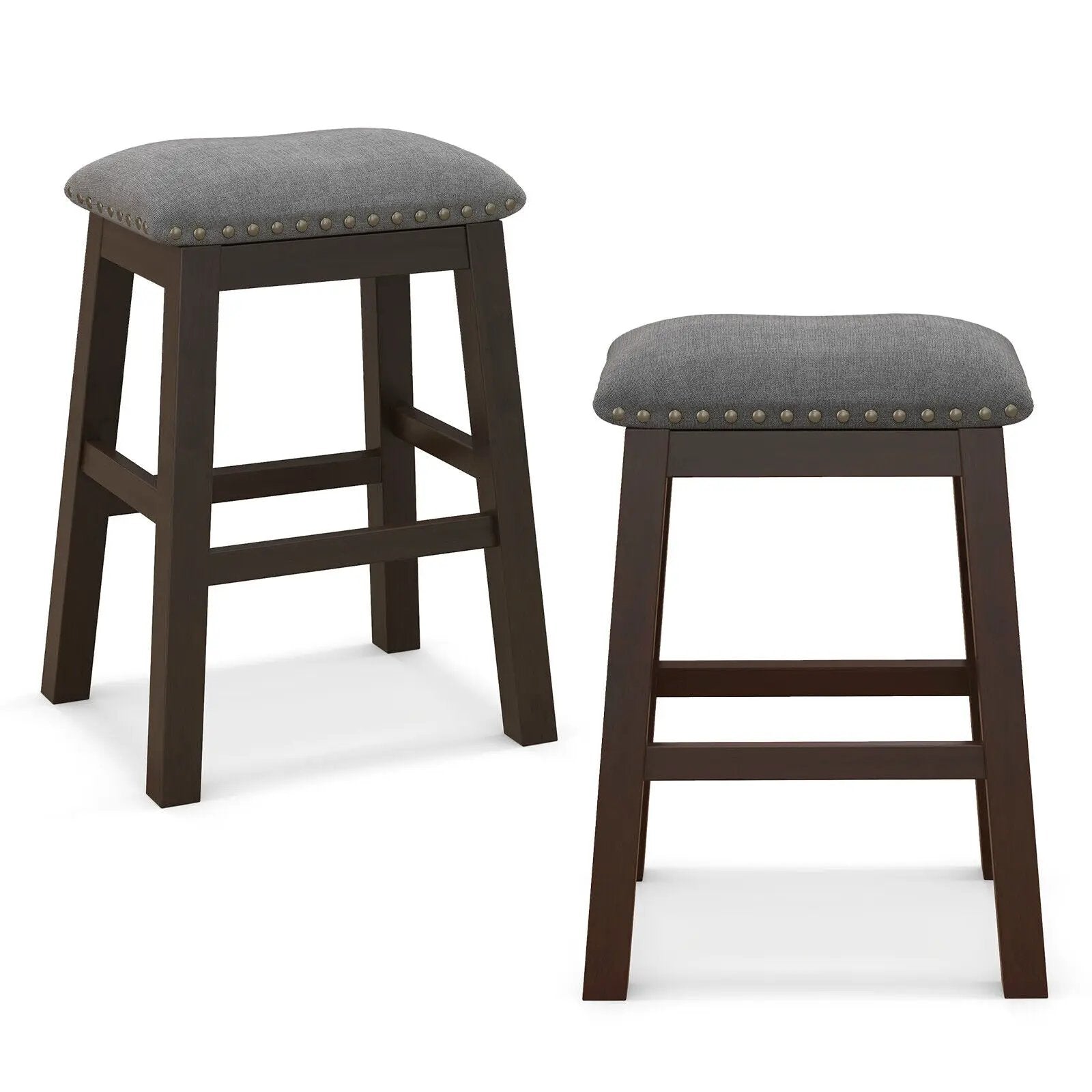 2 Piece 24.5 Inch Counter Height Bar Stool Set with Padded Seat-Gray by DirectDeals