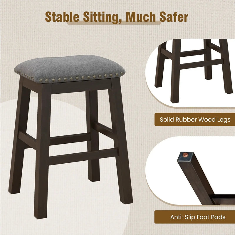 2 Piece 24.5 Inch Counter Height Bar Stool Set with Padded Seat-Gray by DirectDeals