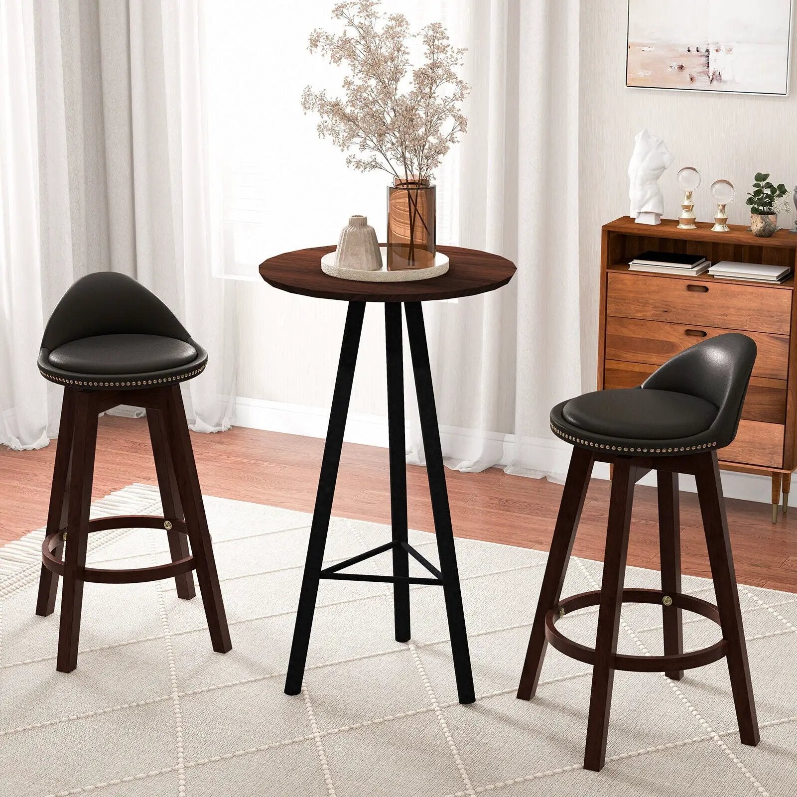 2 Pieces Cushioned Swivel Bar Stool Set with Low Back-Black by DirectDeals