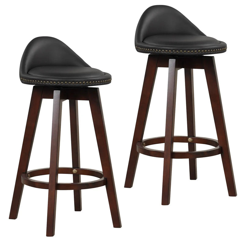 2 Pieces Cushioned Swivel Bar Stool Set with Low Back-Black by DirectDeals