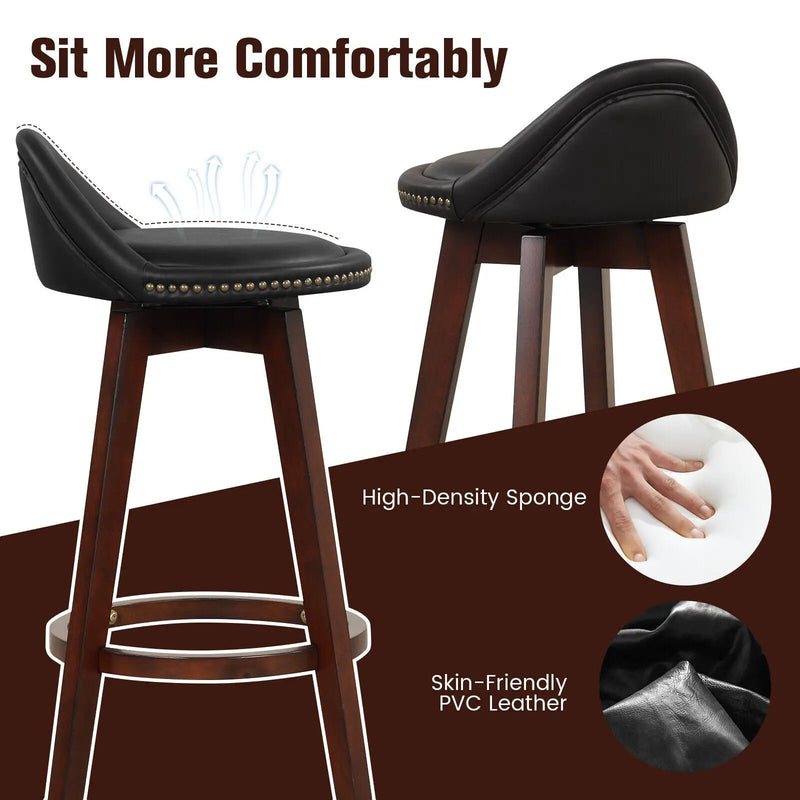 2 Pieces Cushioned Swivel Bar Stool Set with Low Back-Black by DirectDeals