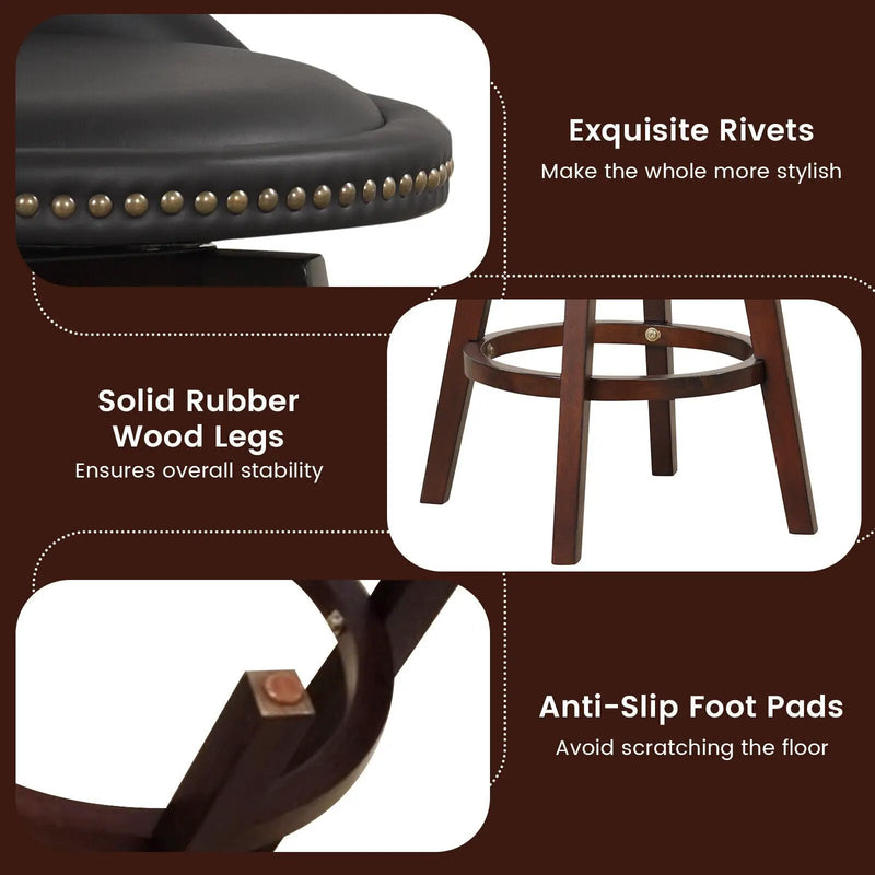 2 Pieces Cushioned Swivel Bar Stool Set with Low Back-Black by DirectDeals