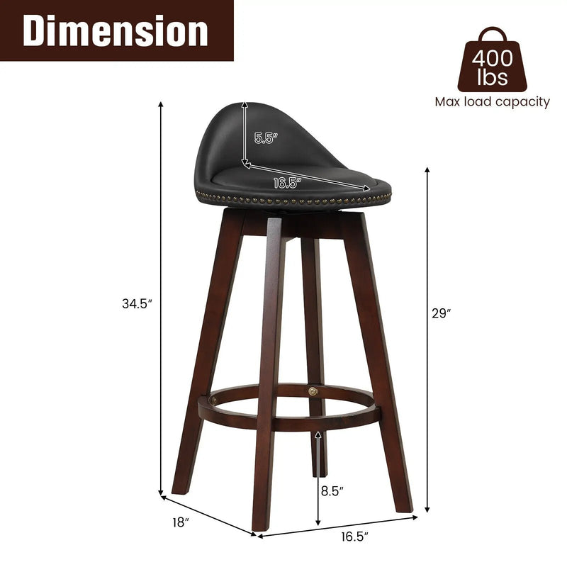 2 Pieces Cushioned Swivel Bar Stool Set with Low Back-Black by DirectDeals