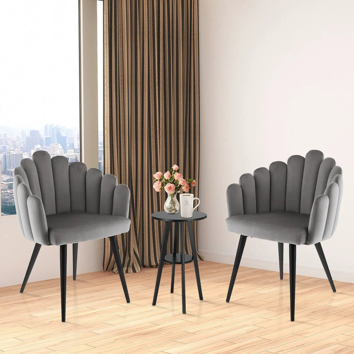 Modern Velvet Dining Chair with Metal Base and Petal Backrest by DirectDeals