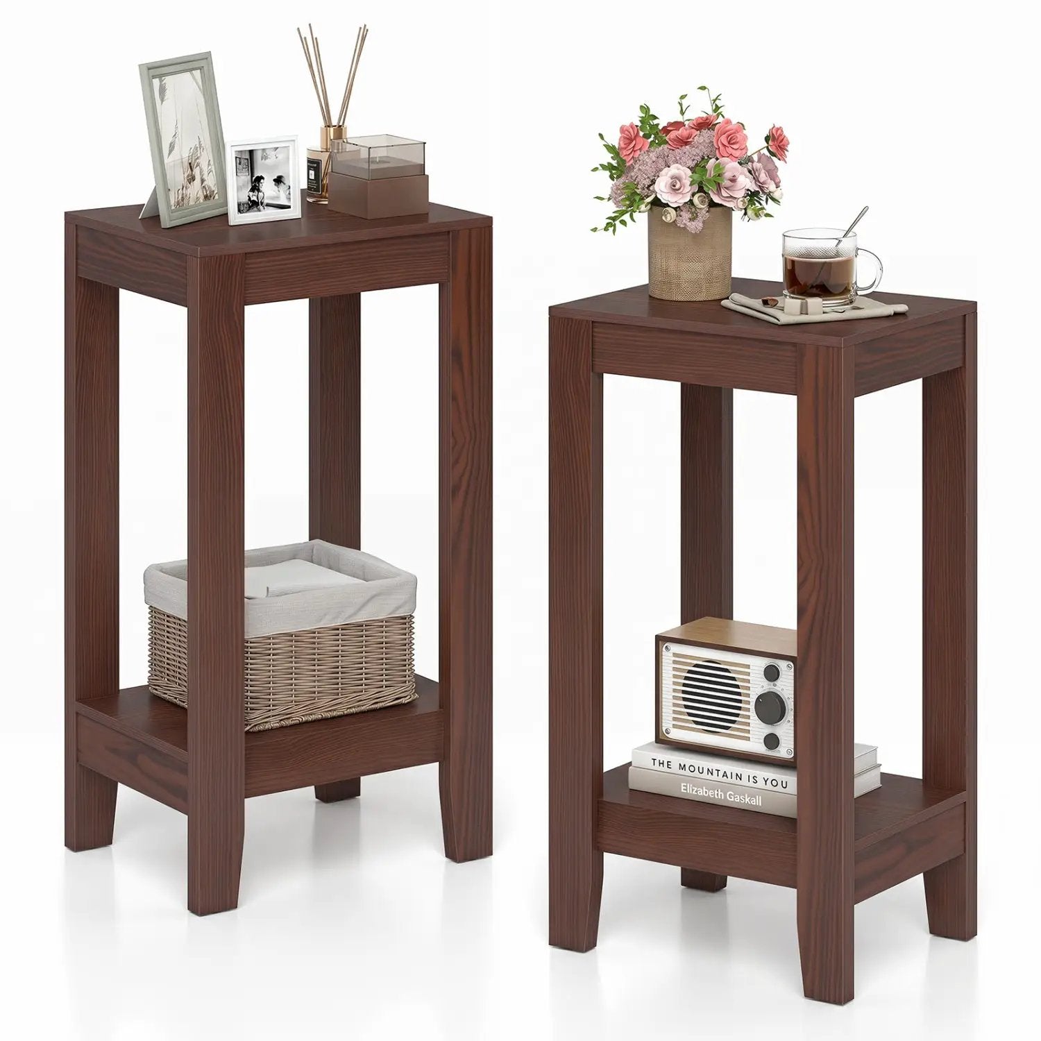 2-Tier End Tables with Storage Shelf, Set of 2 by DirectDeals