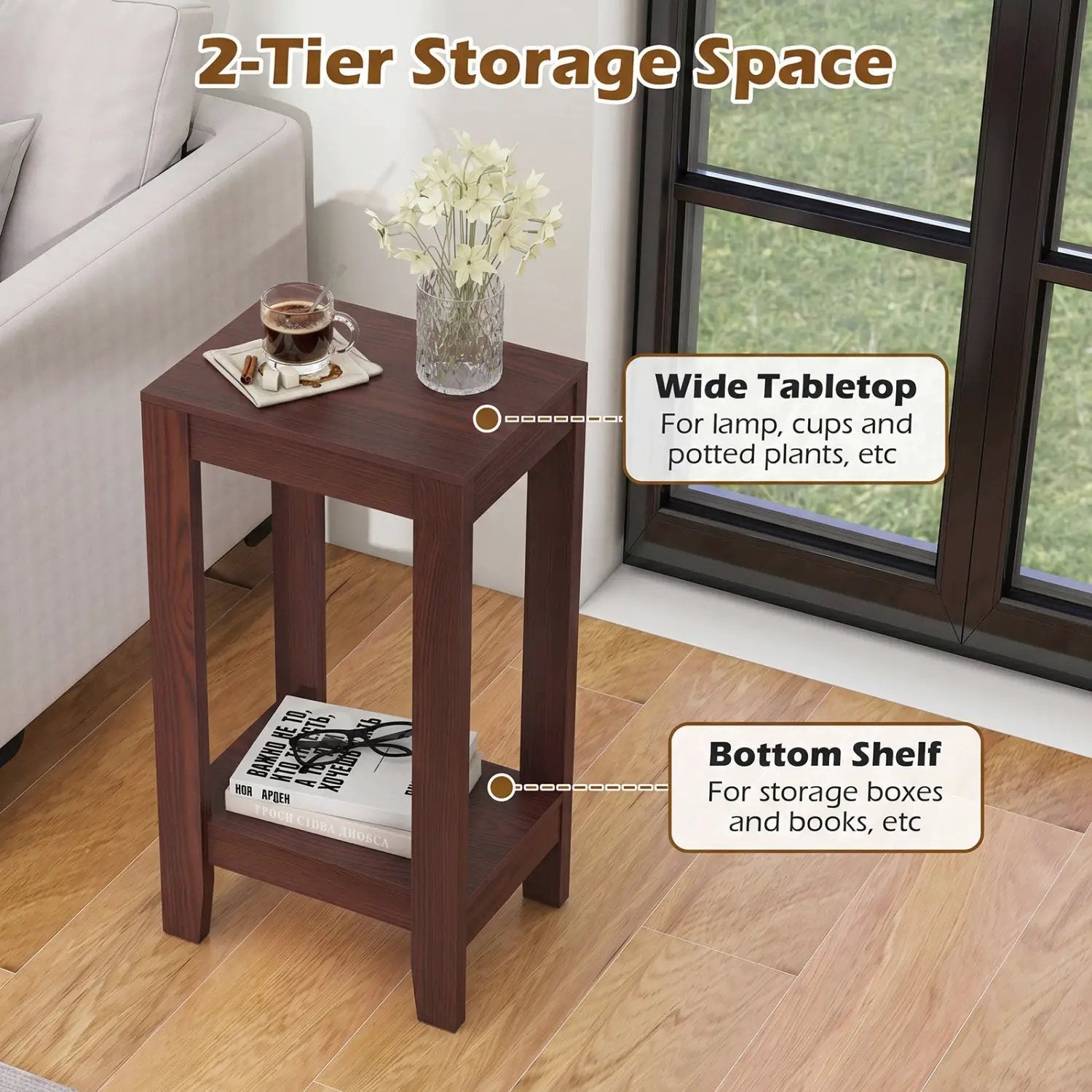 2-Tier End Tables with Storage Shelf, Set of 2 by DirectDeals
