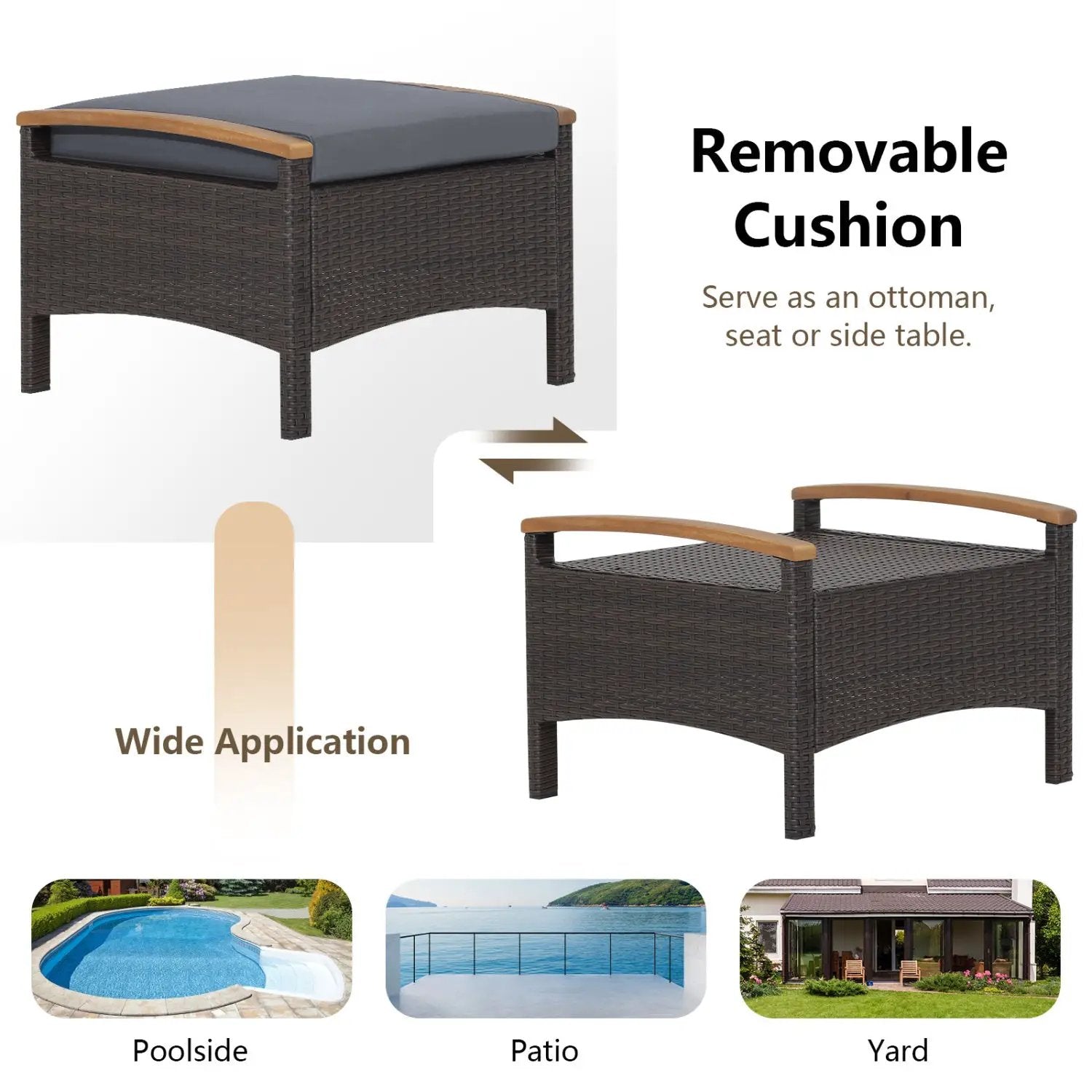 Wicker Patio Ottoman Set of 2 with Cushion by DirectDeals