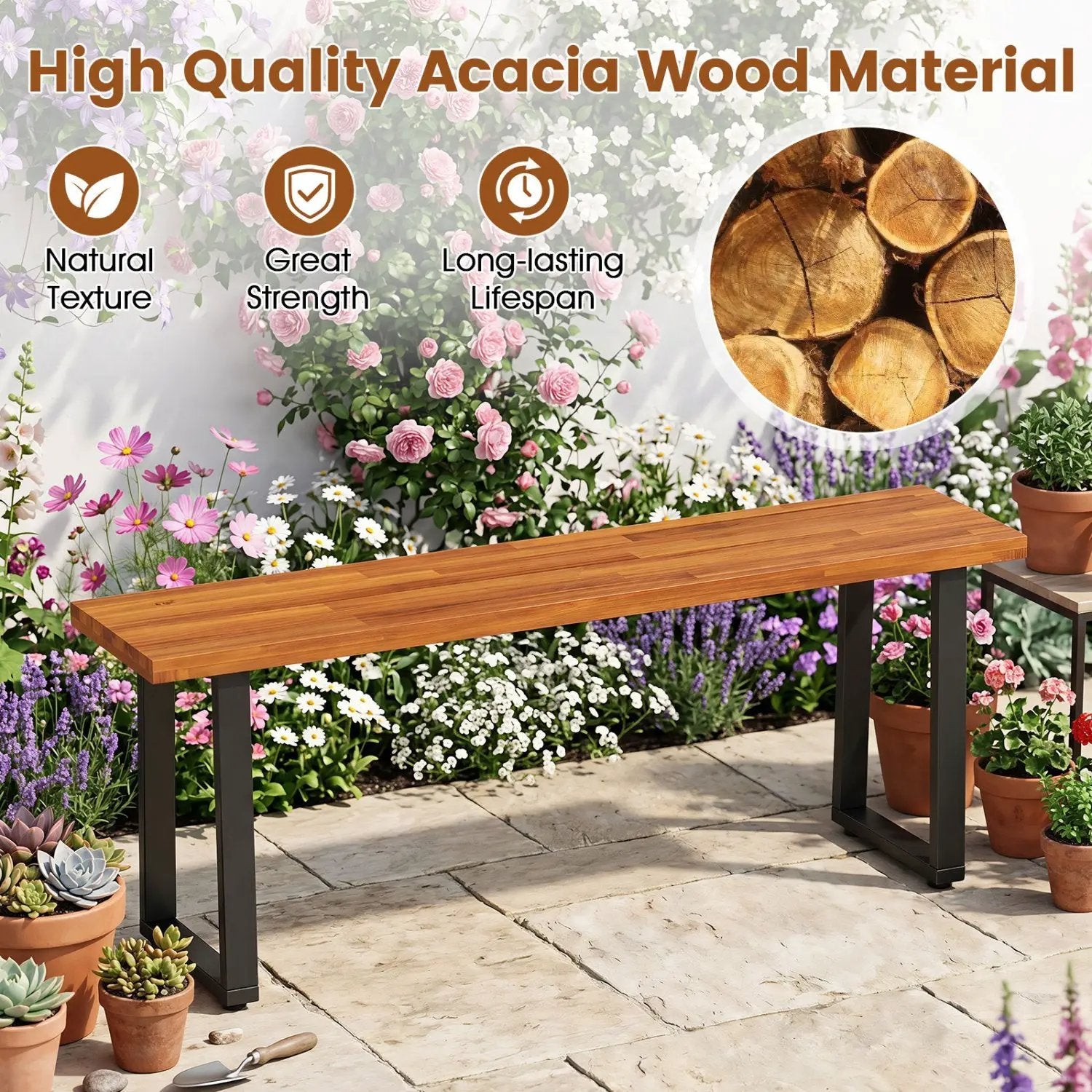 Acacia Wood Patio Bench Set of 2, 47.5" Outdoor Dining Bench by DirectDeals