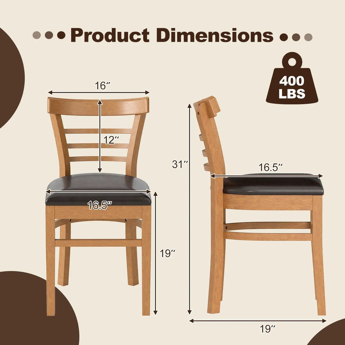 Set of 2 Wooden Dining Chair with Rubber Wood Legs for Restaurant by DirectDeals