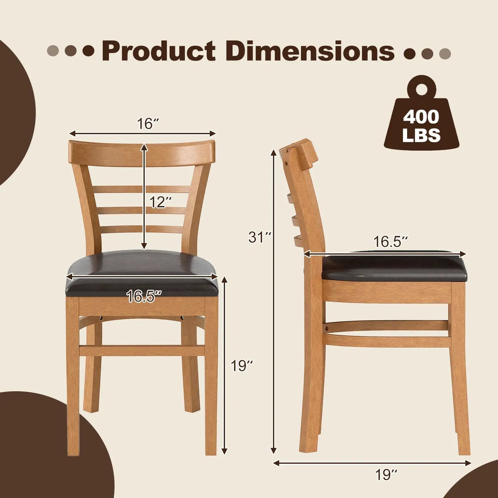 Set of 2 Wooden Dining Chair with Rubber Wood Legs for Restaurant by DirectDeals