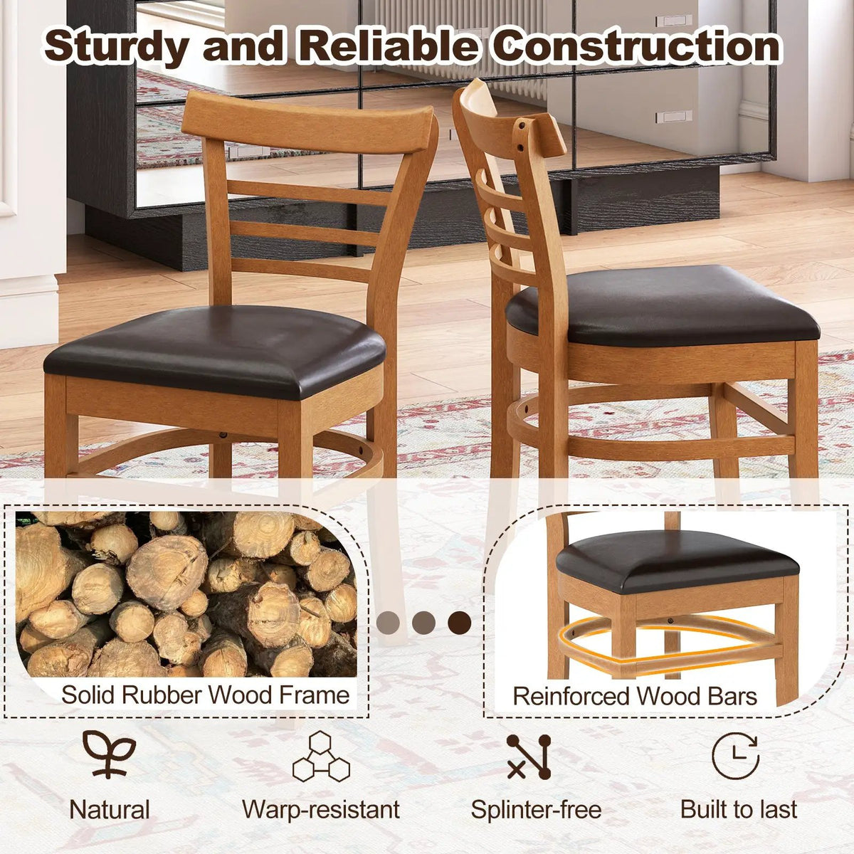 Set of 2 Wooden Dining Chair with Rubber Wood Legs for Restaurant by DirectDeals