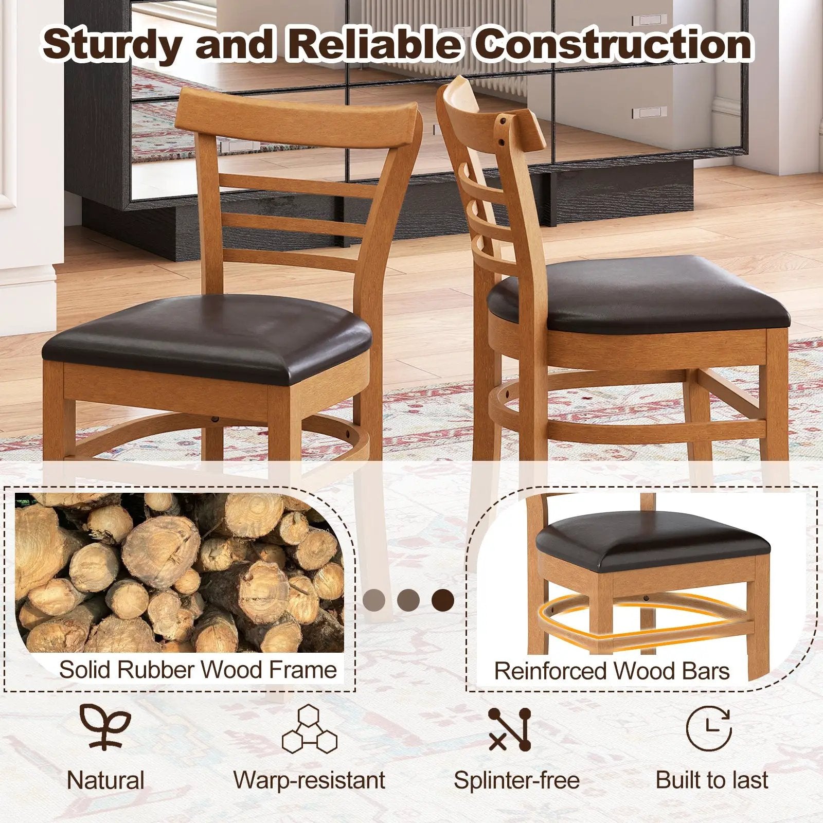 Set of 2 Wooden Dining Chair with Rubber Wood Legs for Restaurant by DirectDeals