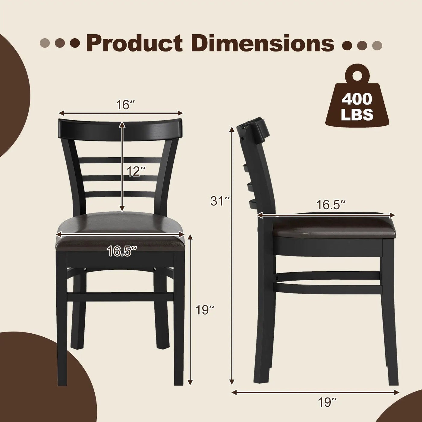 Set of 2 Wooden Dining Chair with Rubber Wood Legs for Restaurant by DirectDeals