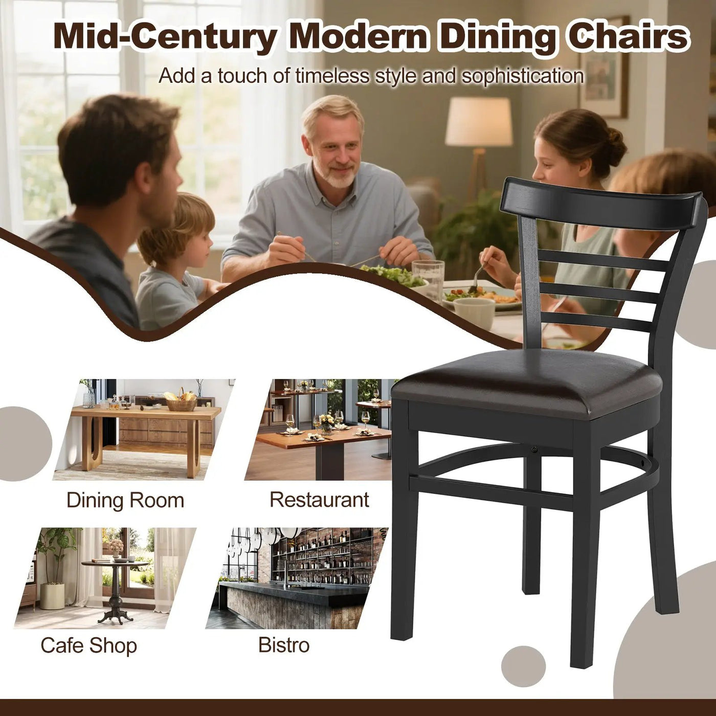 Set of 2 Wooden Dining Chair with Rubber Wood Legs for Restaurant by DirectDeals