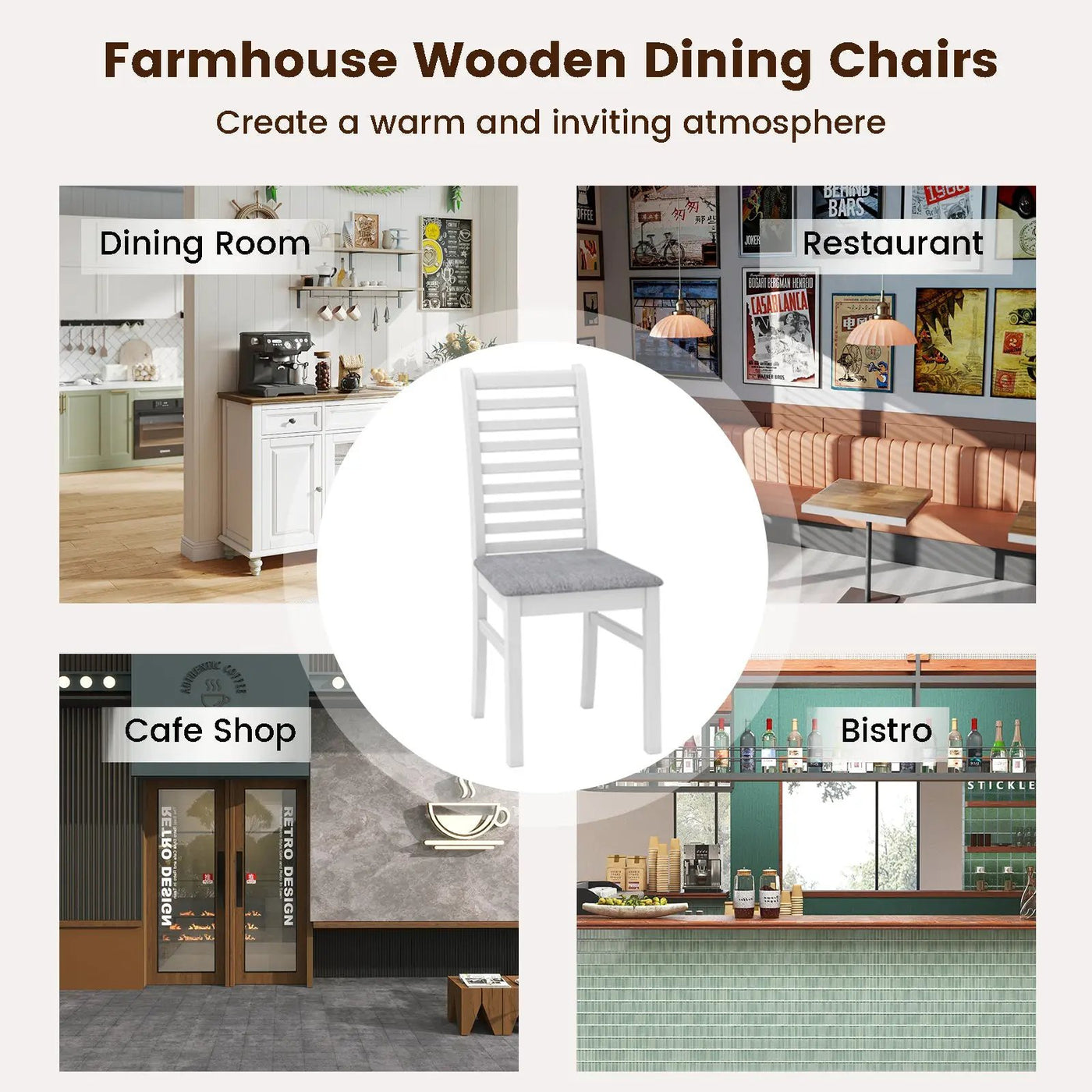 Set of 2 Wooden Dining Chair with Rubber Wood Legs for Living Room by DirectDeals