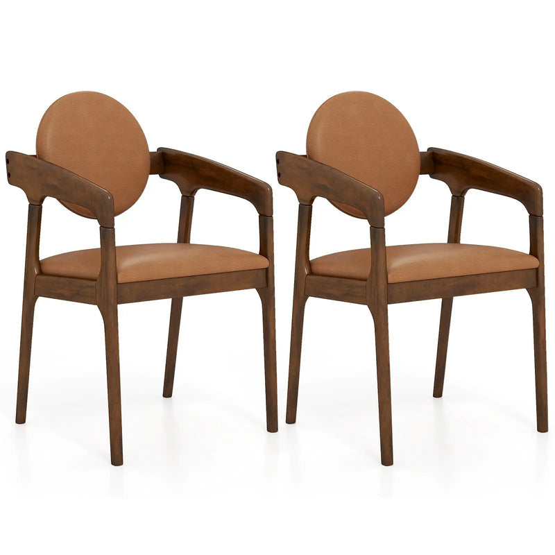 Set of 2 Wooden Dining Chair PU Leather Upholstered Armchairs-Brown by DirectDeals