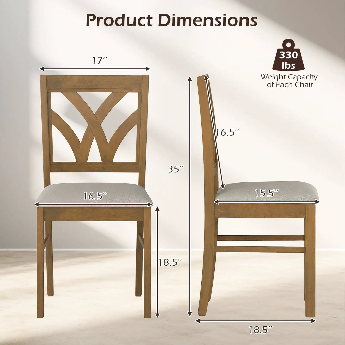 Set of 2 Wooden Dining Chairs Upholstered with Hollowed Backrest and Soft Padded Seat by DirectDeals
