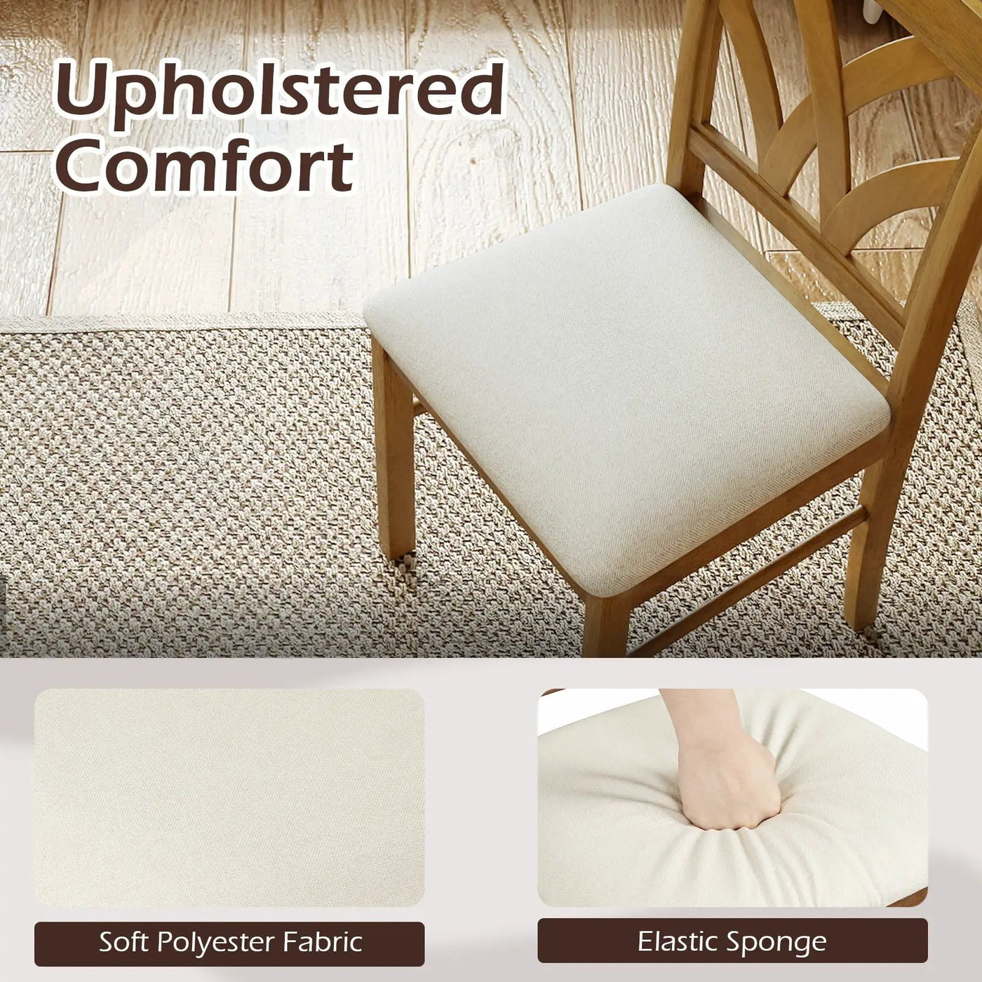 Set of 2 Wooden Dining Chairs Upholstered with Hollowed Backrest and Soft Padded Seat by DirectDeals