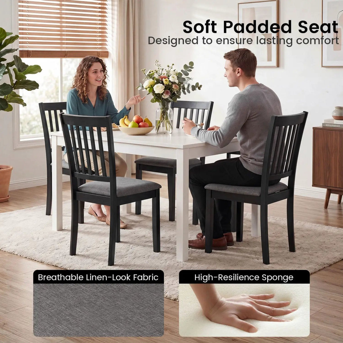 Upholstered Dining Chairs Set of 2 with Rubber Wood Frame, photo 7 of 16