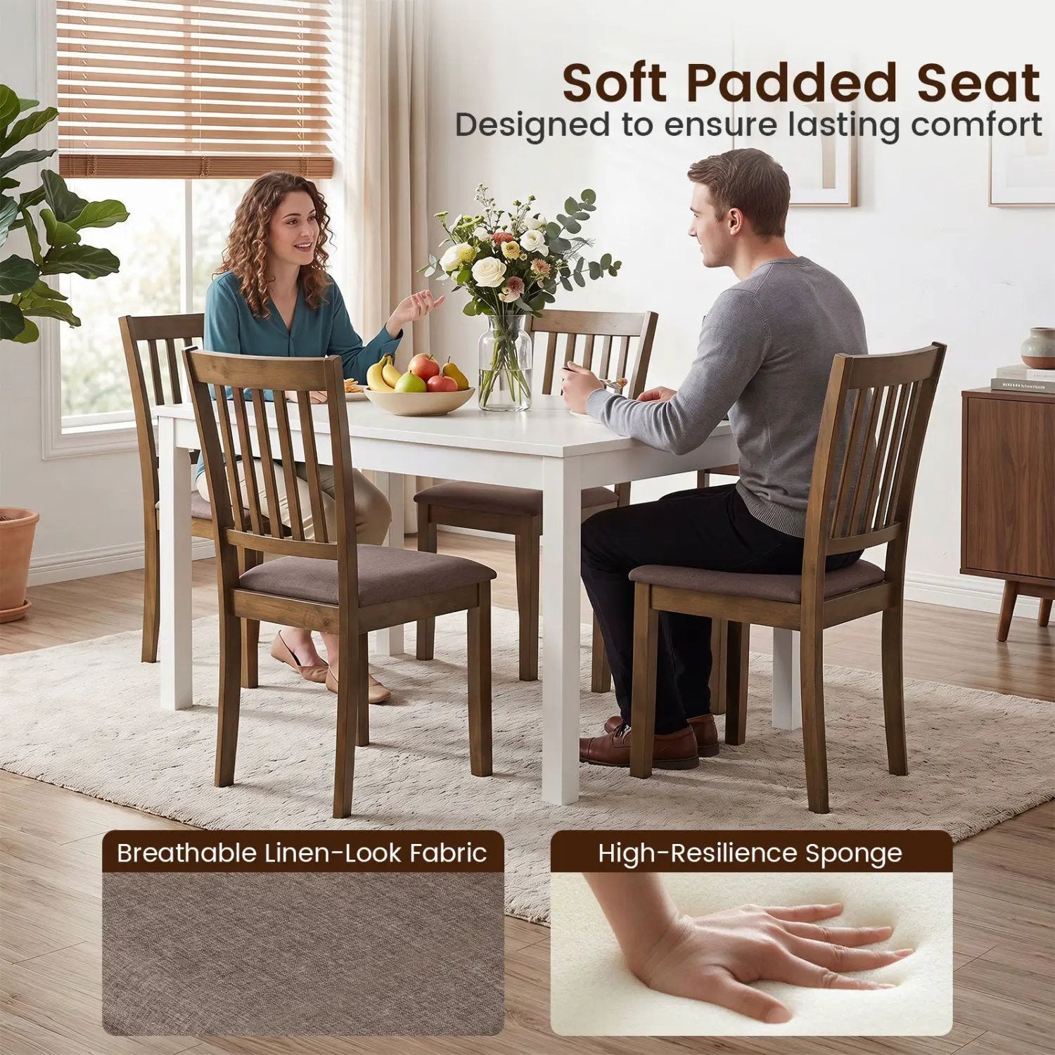 Upholstered Dining Chairs Set of 2 with Rubber Wood Frame by DirectDeals