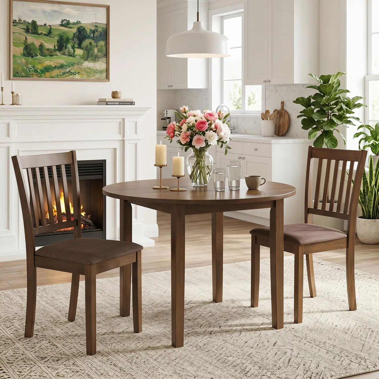 Upholstered Dining Chairs Set of 2 with Rubber Wood Frame by DirectDeals