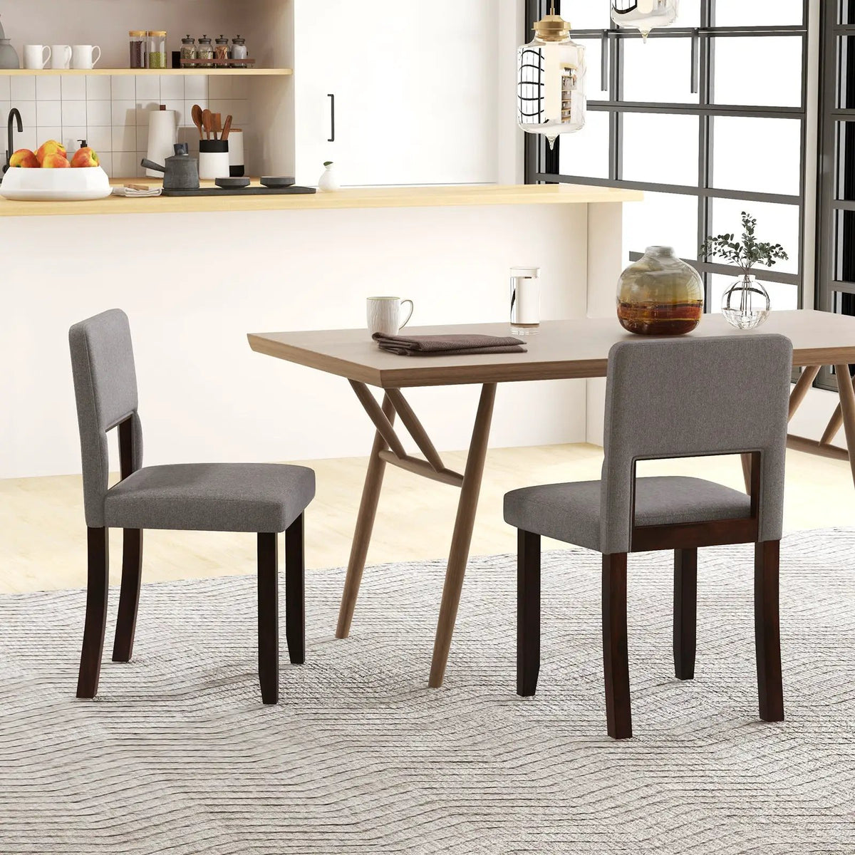 Set of 2 Wooden Dining Chair with Acacia Wood Frame Padded Seat and Back by DirectDeals