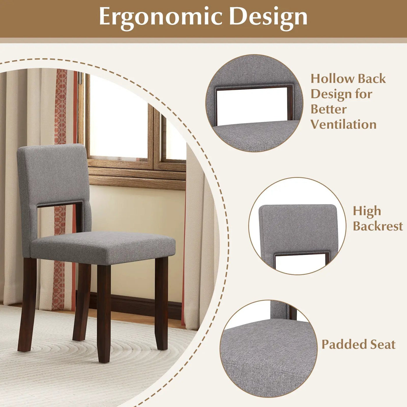 Set of 2 Wooden Dining Chair with Acacia Wood Frame Padded Seat and Back by DirectDeals