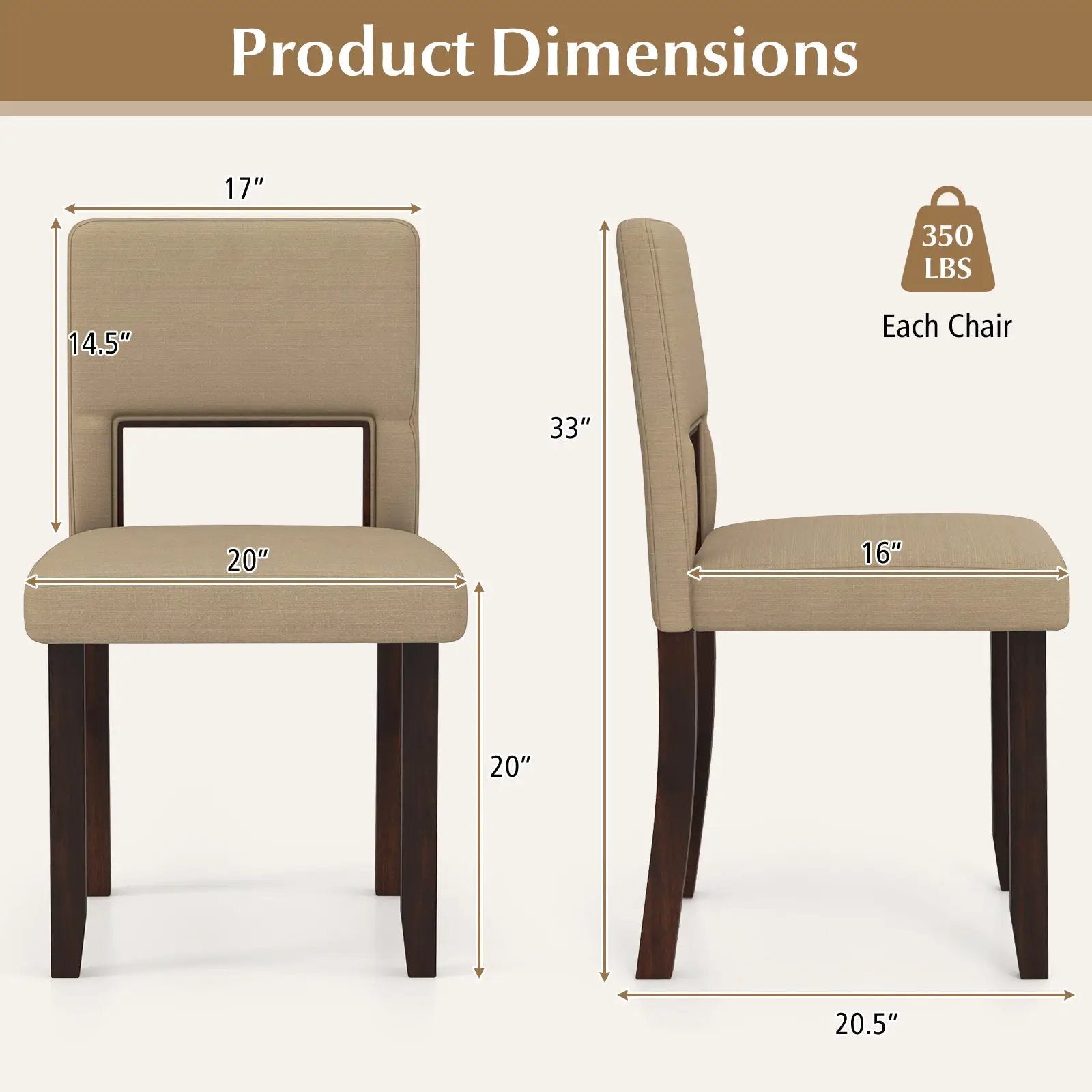 Set of 2 Wooden Dining Chair with Acacia Wood Frame Padded Seat and Back by DirectDeals