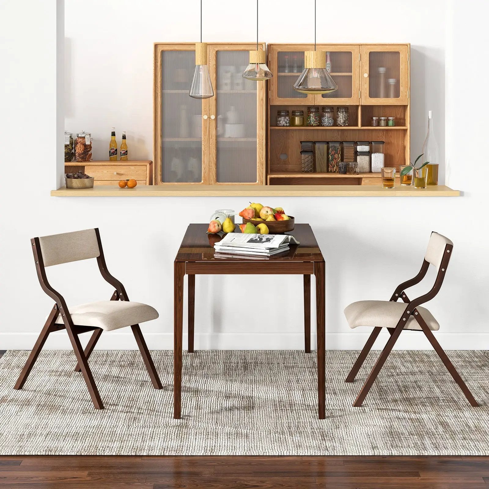 Set of 2 Wooden Folding Dining Chair with Linen Fabric Padded Seat and Backrest by DirectDeals