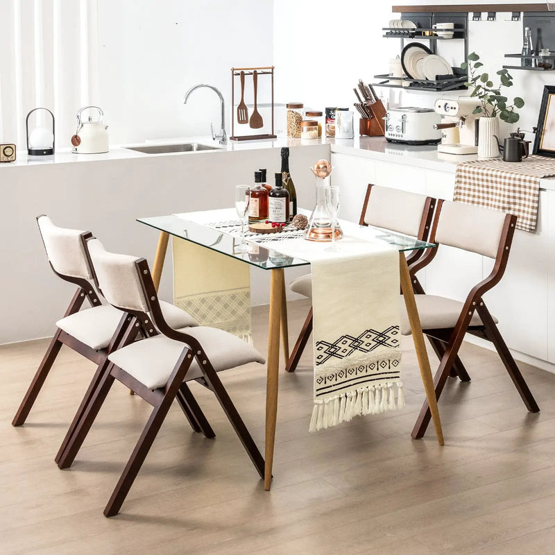 Set of 2 Wooden Folding Dining Chair with Linen Fabric Padded Seat and Backrest by DirectDeals