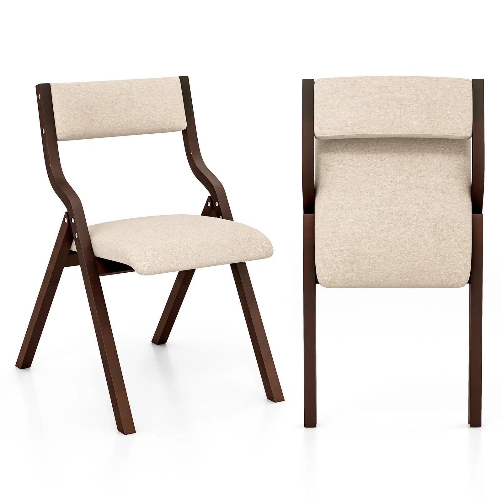 Set of 2 Wooden Folding Dining Chair with Linen Fabric Padded Seat and Backrest by DirectDeals