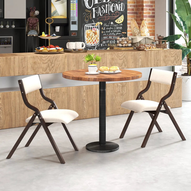 Set of 2 Wooden Folding Dining Chair with Linen Fabric Padded Seat and Backrest by DirectDeals