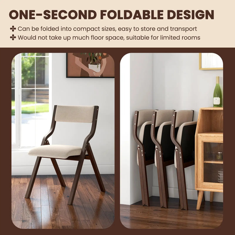 Set of 2 Wooden Folding Dining Chair with Linen Fabric Padded Seat and Backrest by DirectDeals