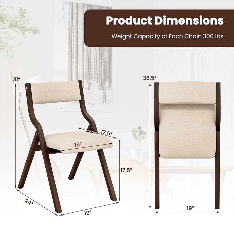 Set of 2 Wooden Folding Dining Chair with Linen Fabric Padded Seat and Backrest by DirectDeals