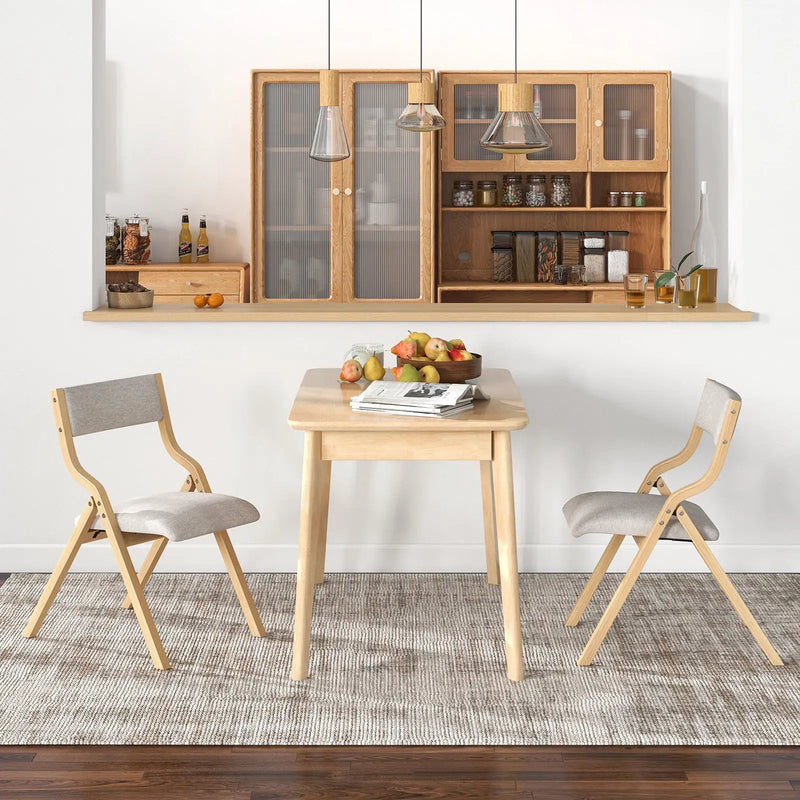 Set of 2 Wooden Folding Dining Chair with Linen Fabric Padded Seat and Backrest by DirectDeals