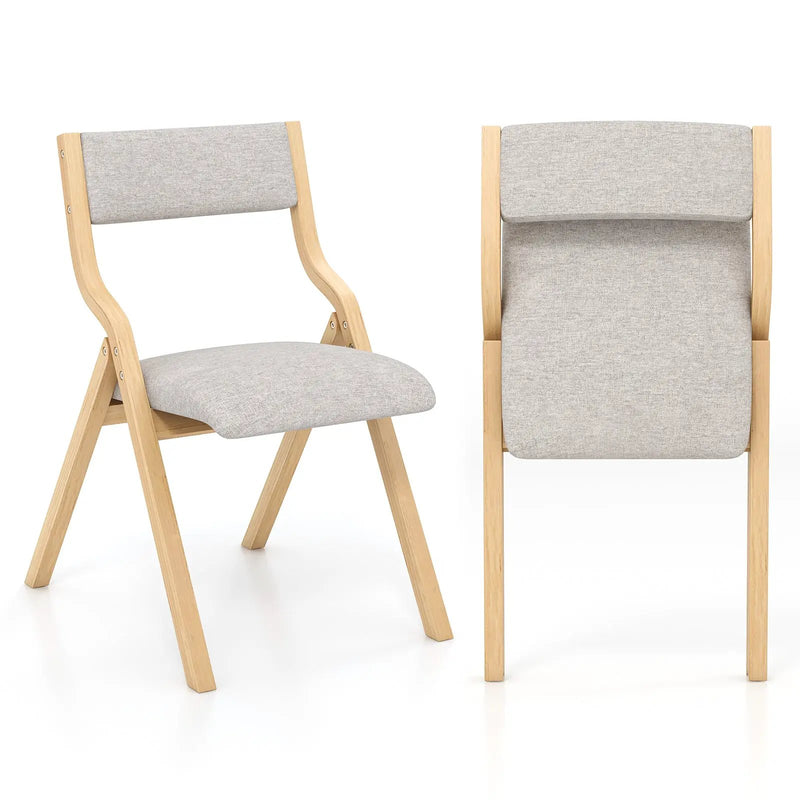 Set of 2 Wooden Folding Dining Chair with Linen Fabric Padded Seat and Backrest by DirectDeals