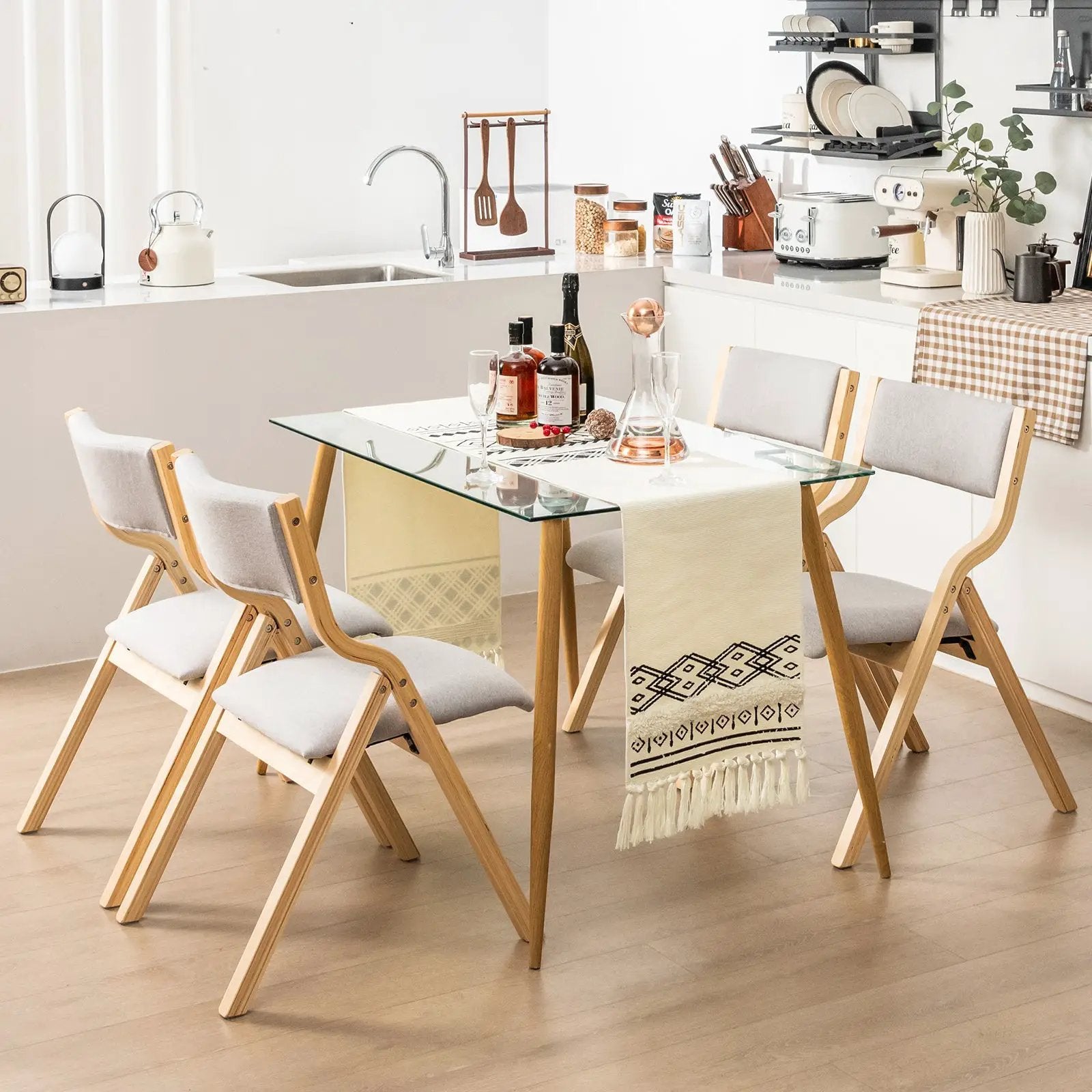 Set of 2 Wooden Folding Dining Chair with Linen Fabric Padded Seat and Backrest by DirectDeals