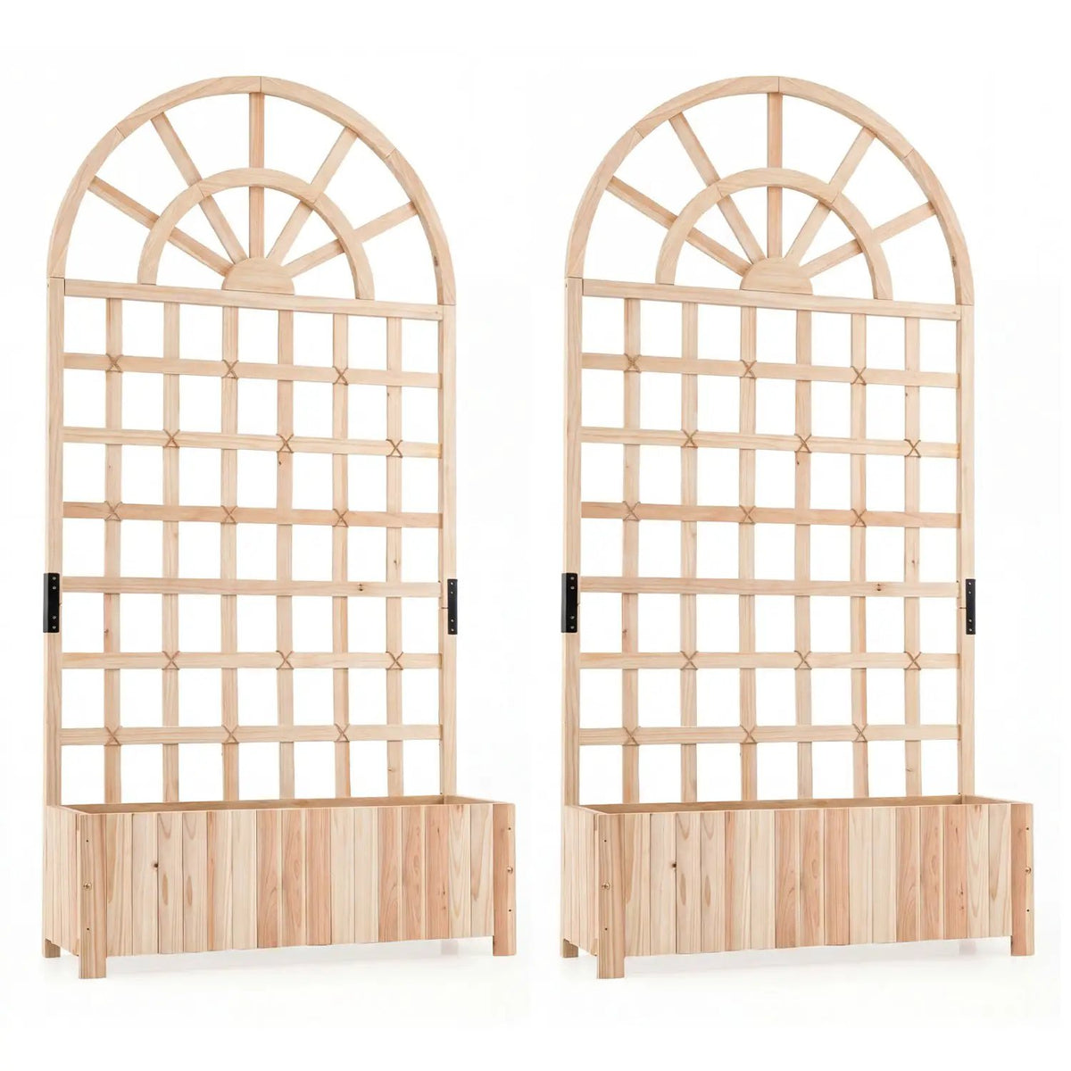 Set of 2 Wooden Raised Garden Bed with Trellis 71" Outdoor Planter Box Privacy Screen