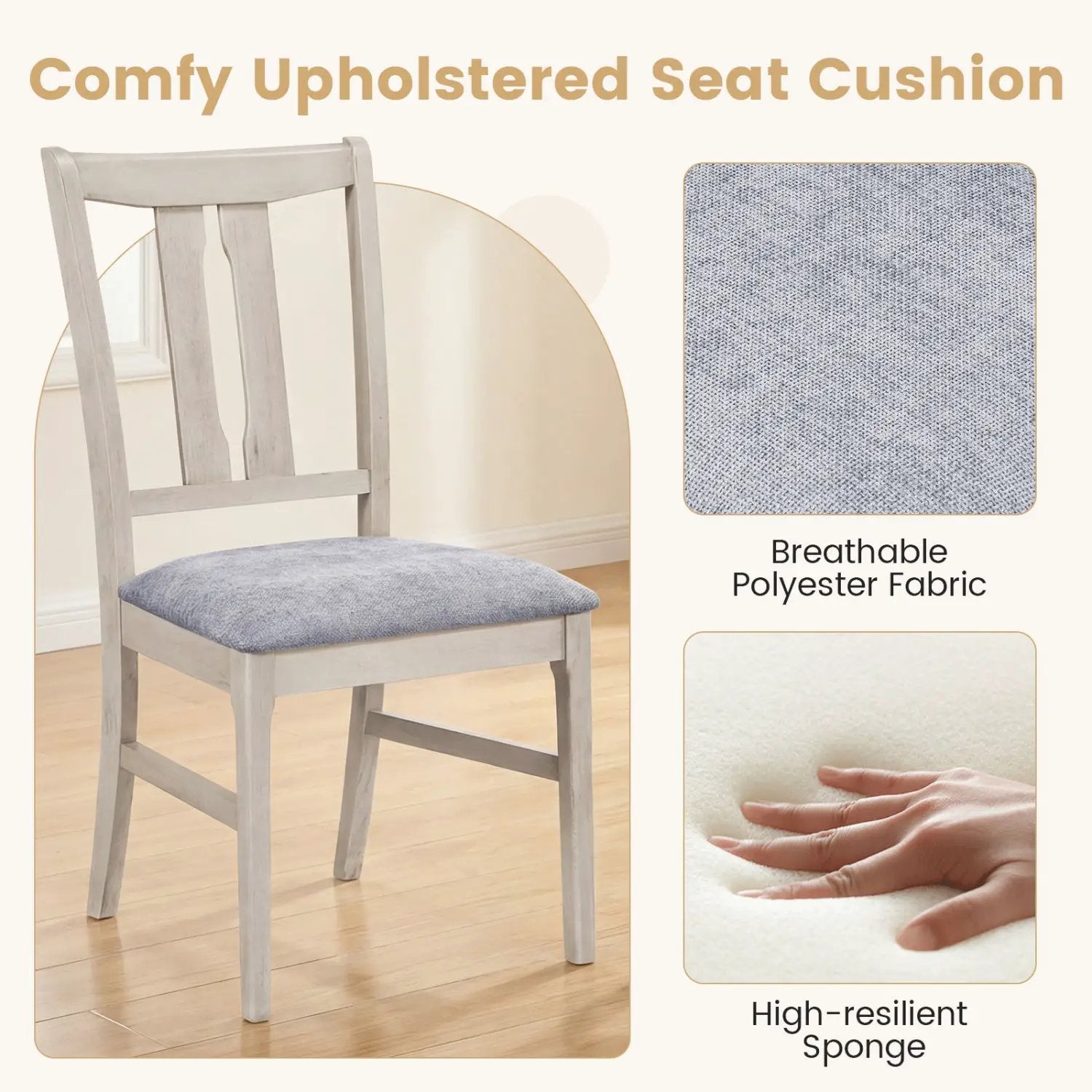 Set of 2 Wooden Upholstered Dining Chairs with High Curved Back by DirectDeals