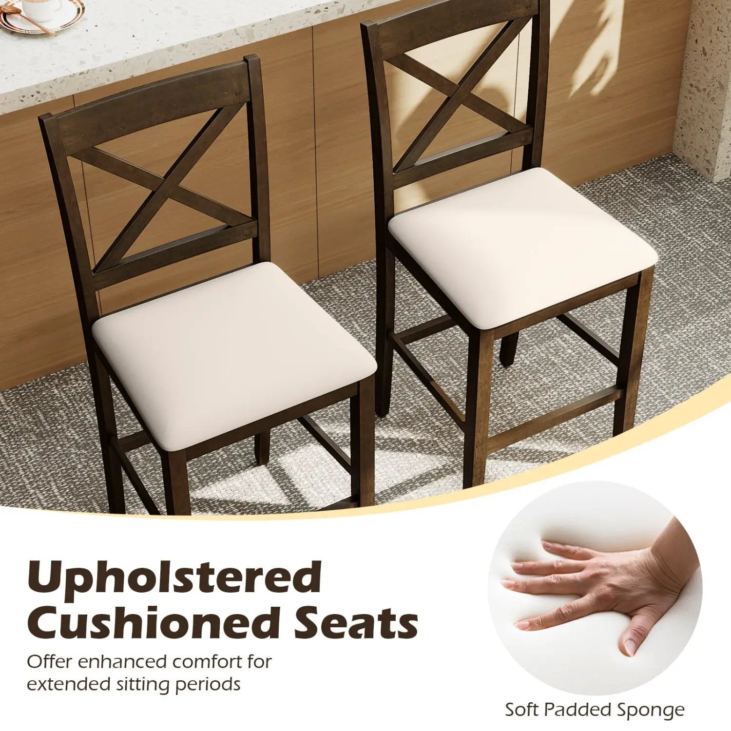 Set of 2 X-Back Bar Stools with Upholstered Cushioned Seats by DirectDeals