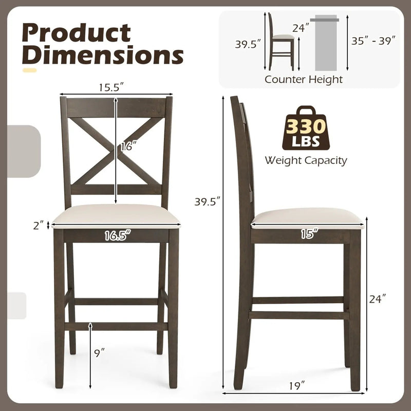 Set of 2 X-Back Bar Stools with Upholstered Cushioned Seats by DirectDeals