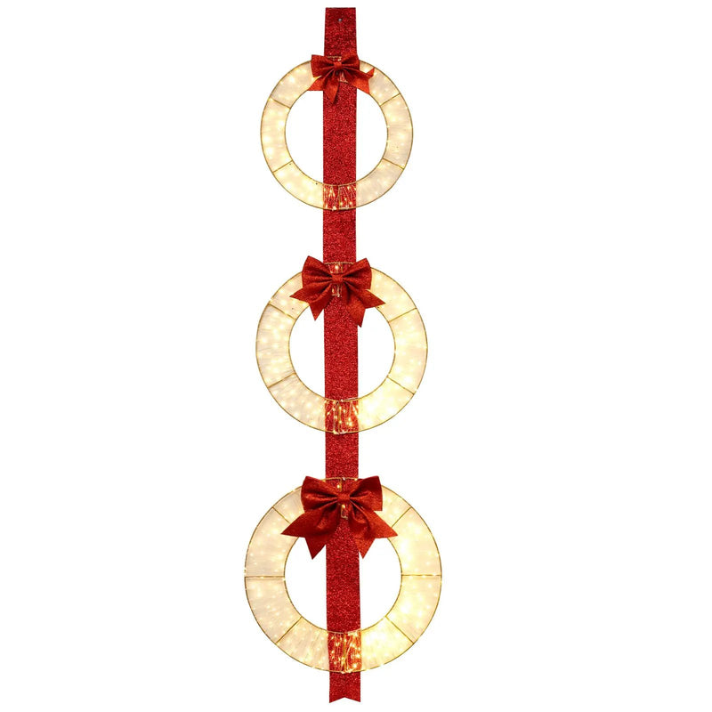 Set of 3 Christmas Lighted Wreaths with Warm White LED Lights and Bows by DirectDeals
