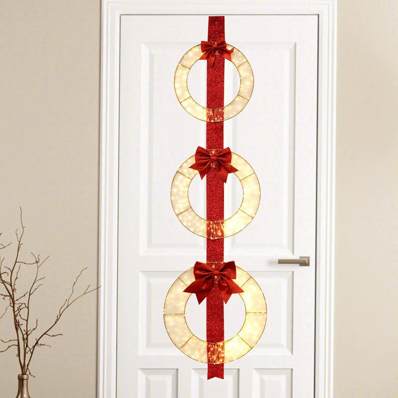Set of 3 Christmas Lighted Wreaths with Warm White LED Lights and Bows by DirectDeals