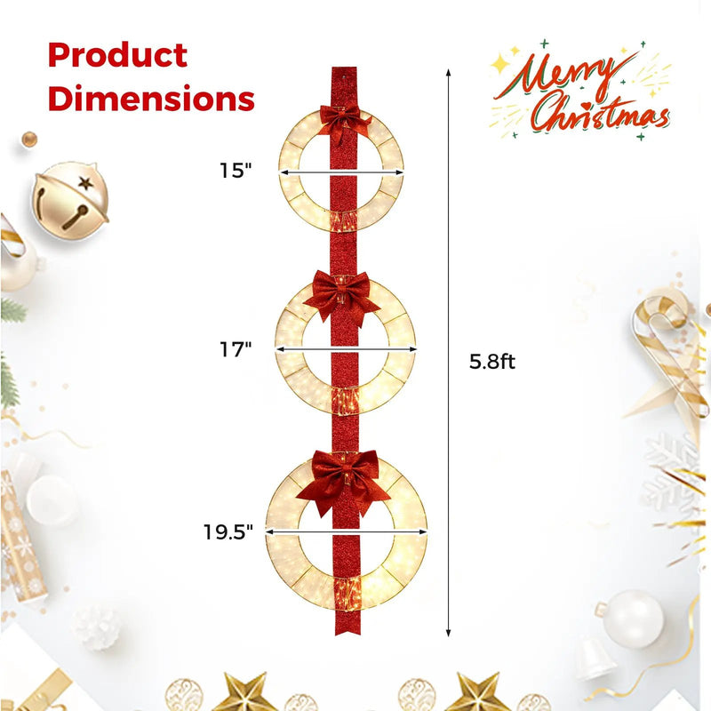 Set of 3 Christmas Lighted Wreaths with Warm White LED Lights and Bows by DirectDeals