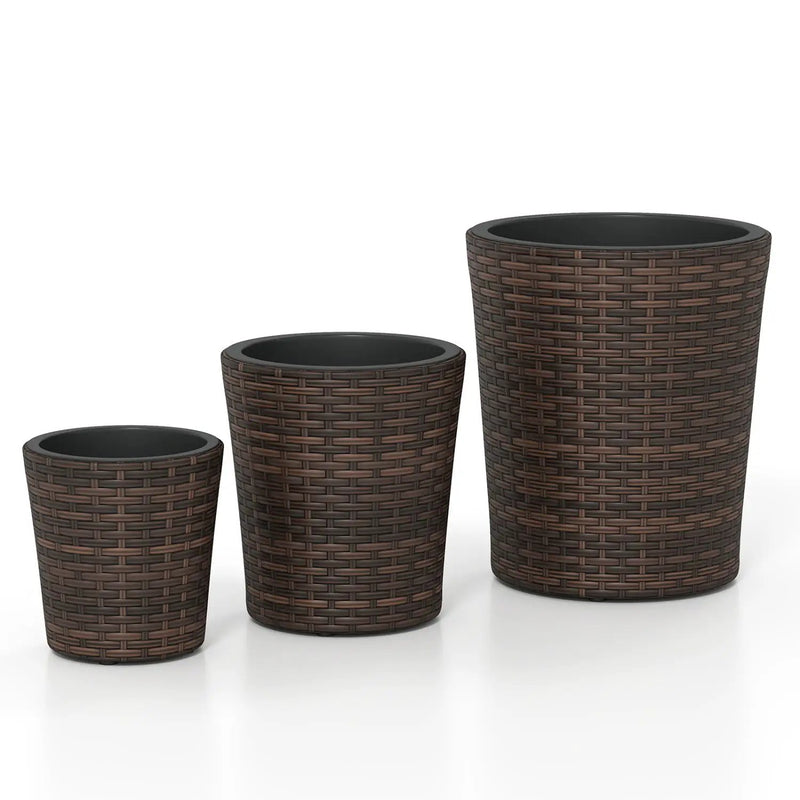 Plastic Rattan Planters Set of 3 with Drainage and Saucers by DirectDeals